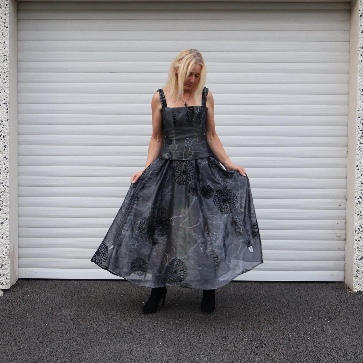 Floral Bubble Skirt — Graphite
