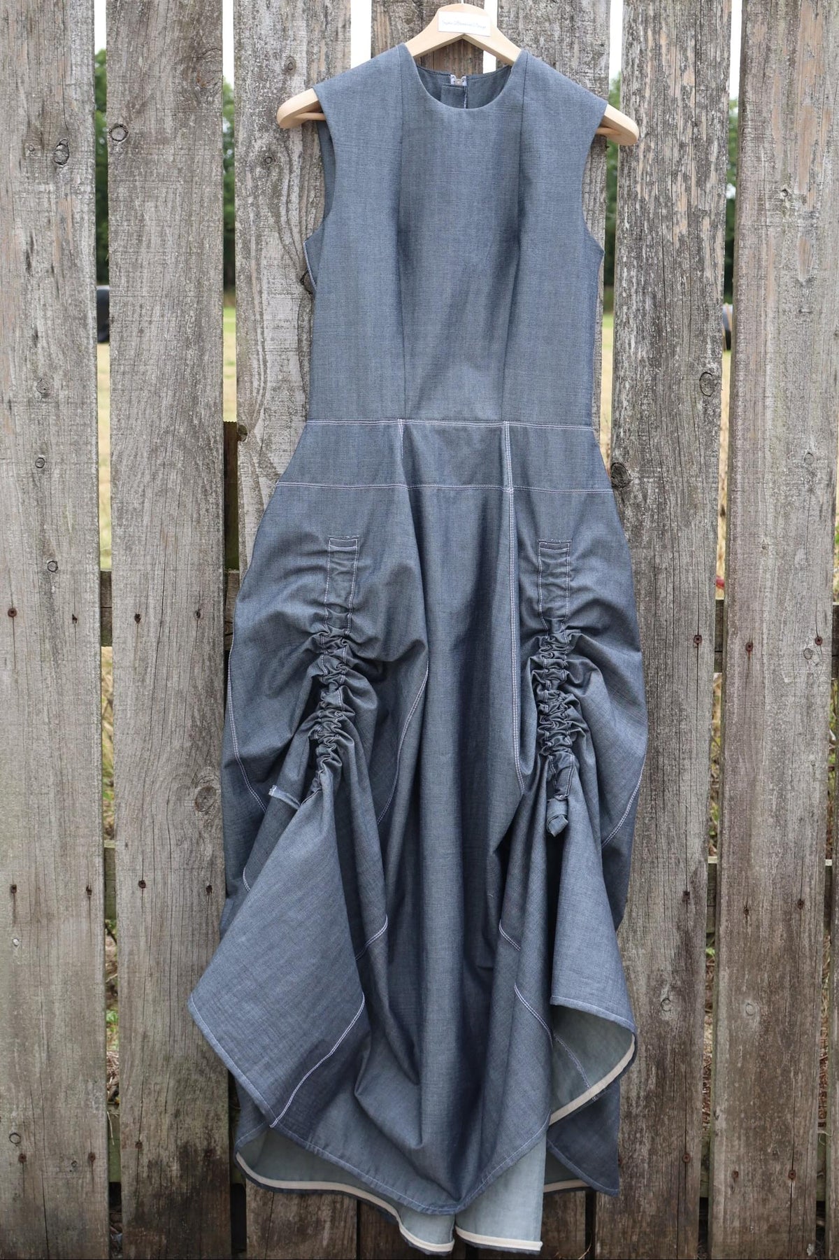 Sculptural Ruched Maxi Dress — Slate Grey