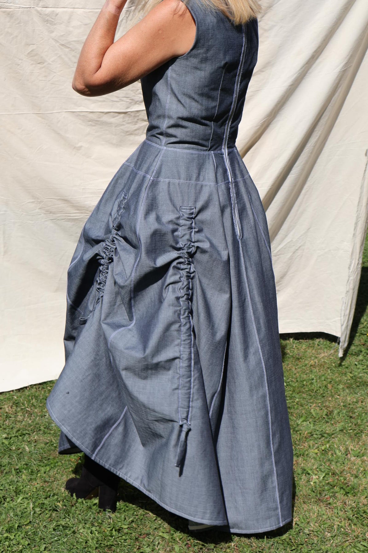 Sculptural Ruched Maxi Dress — Slate Grey