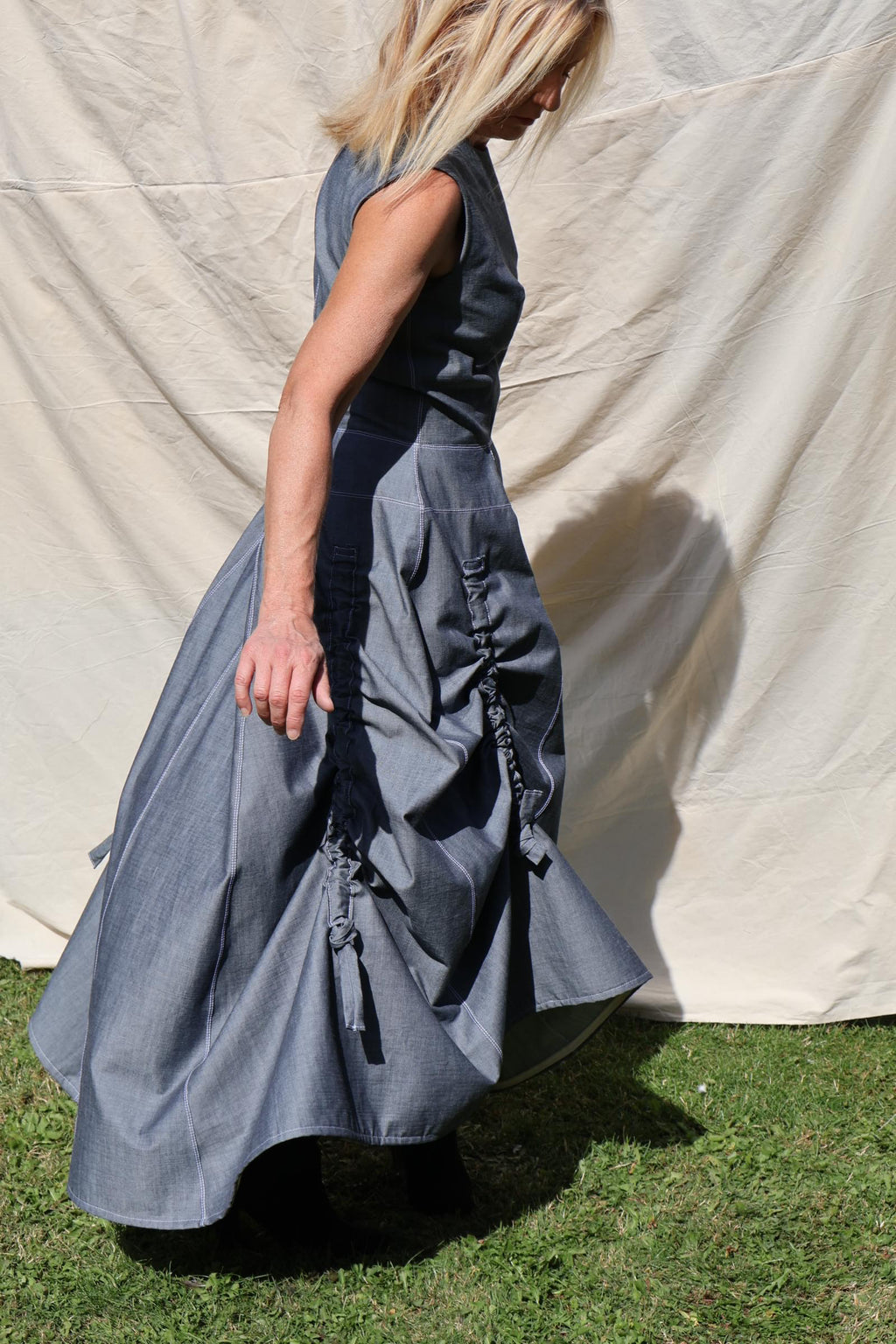 Sculptural Ruched Maxi Dress — Slate Grey