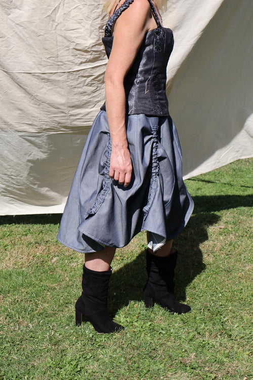 Denim Balloon Skirt — Slate Blue
