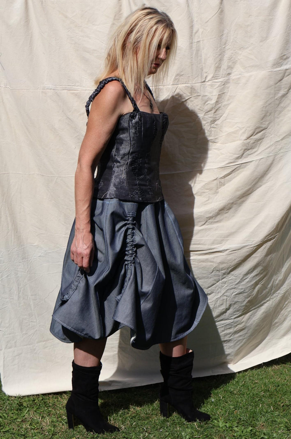 Denim Balloon Skirt — Slate Blue