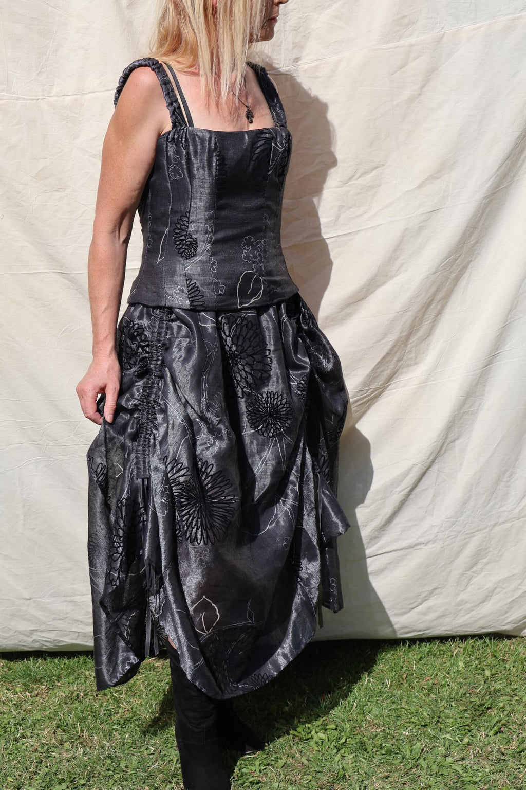 Floral Bubble Skirt — Graphite