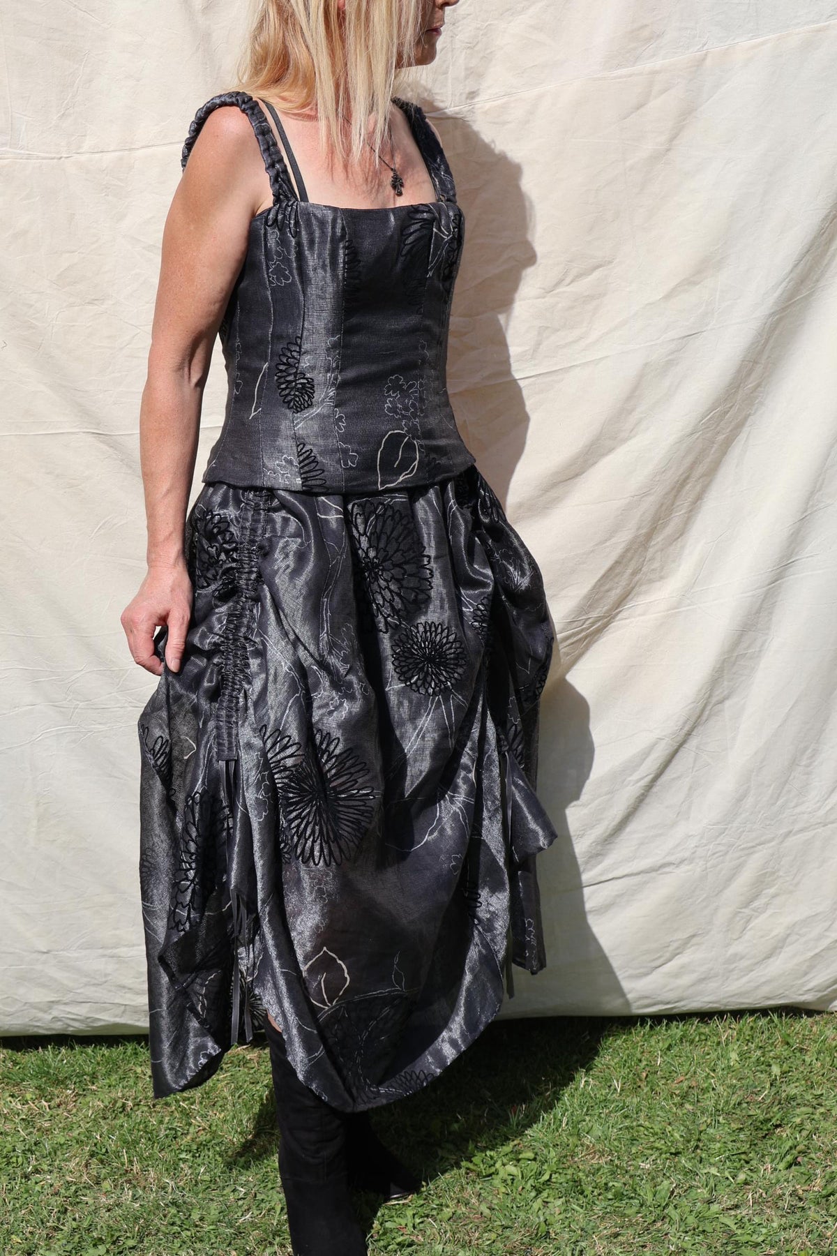 Floral Bubble Skirt — Graphite