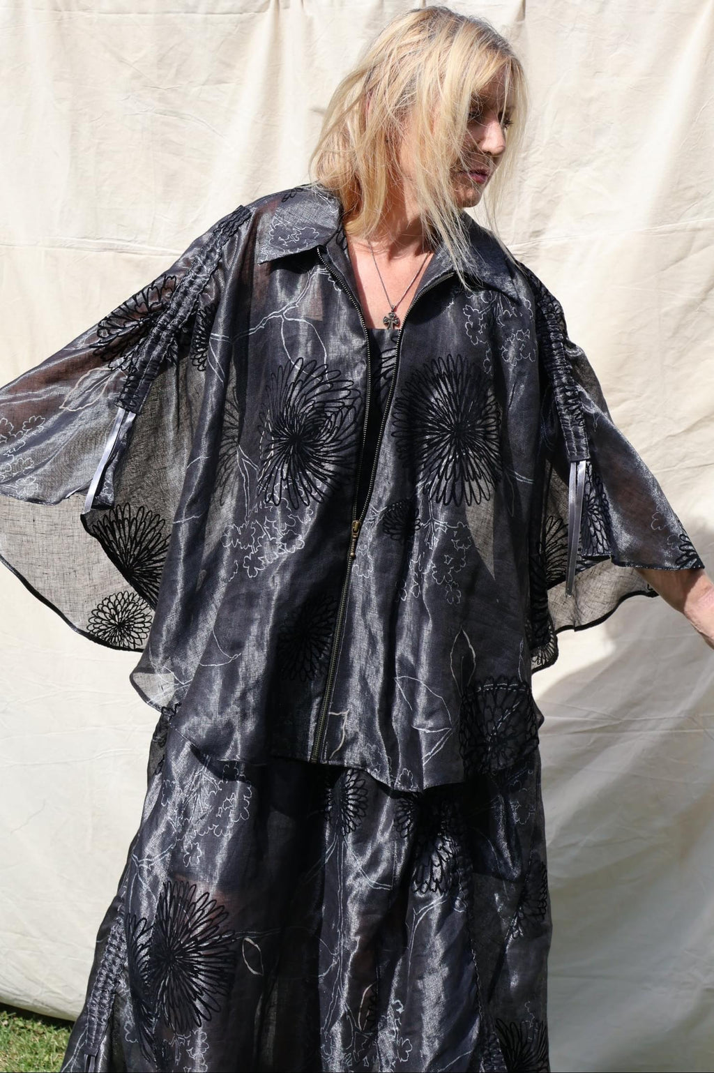 Floral Cape Jacket — Graphite