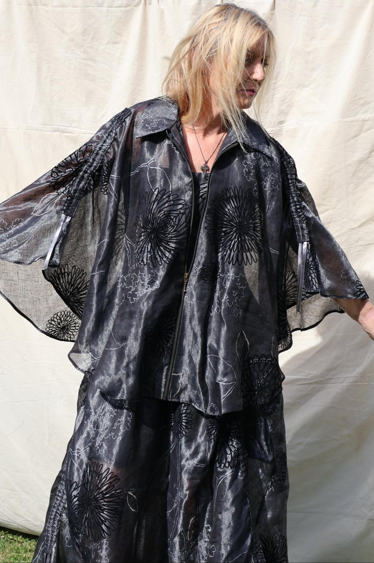 Floral Cape Jacket — Graphite