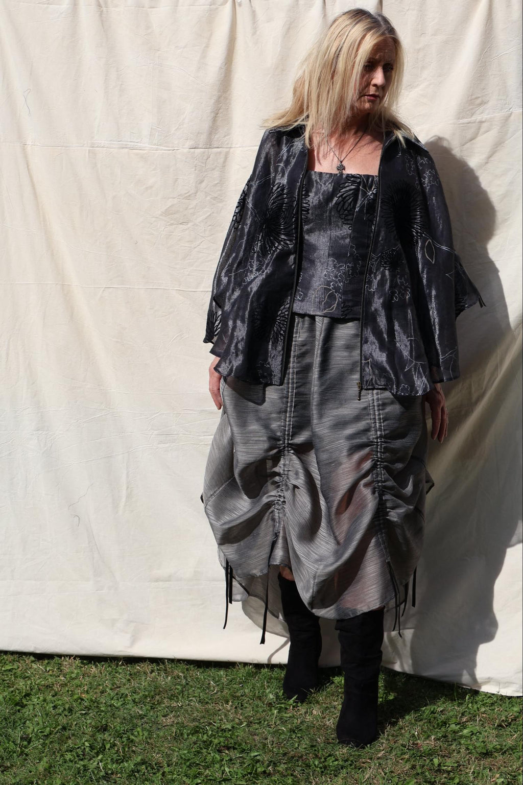Floral Cape Jacket — Graphite