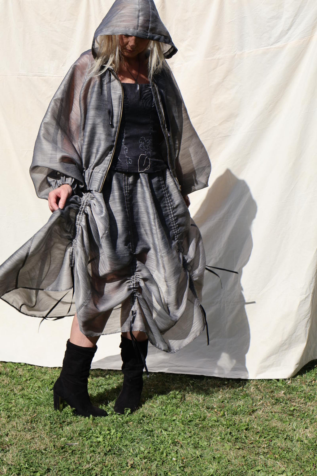 Sheer Hooded Oversized Jacket —  Slate Grey