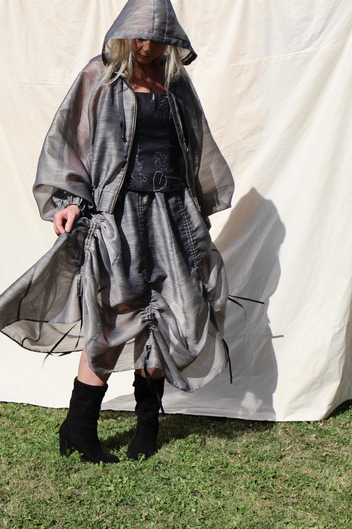 Sheer Hooded Oversized Jacket —  Slate Grey