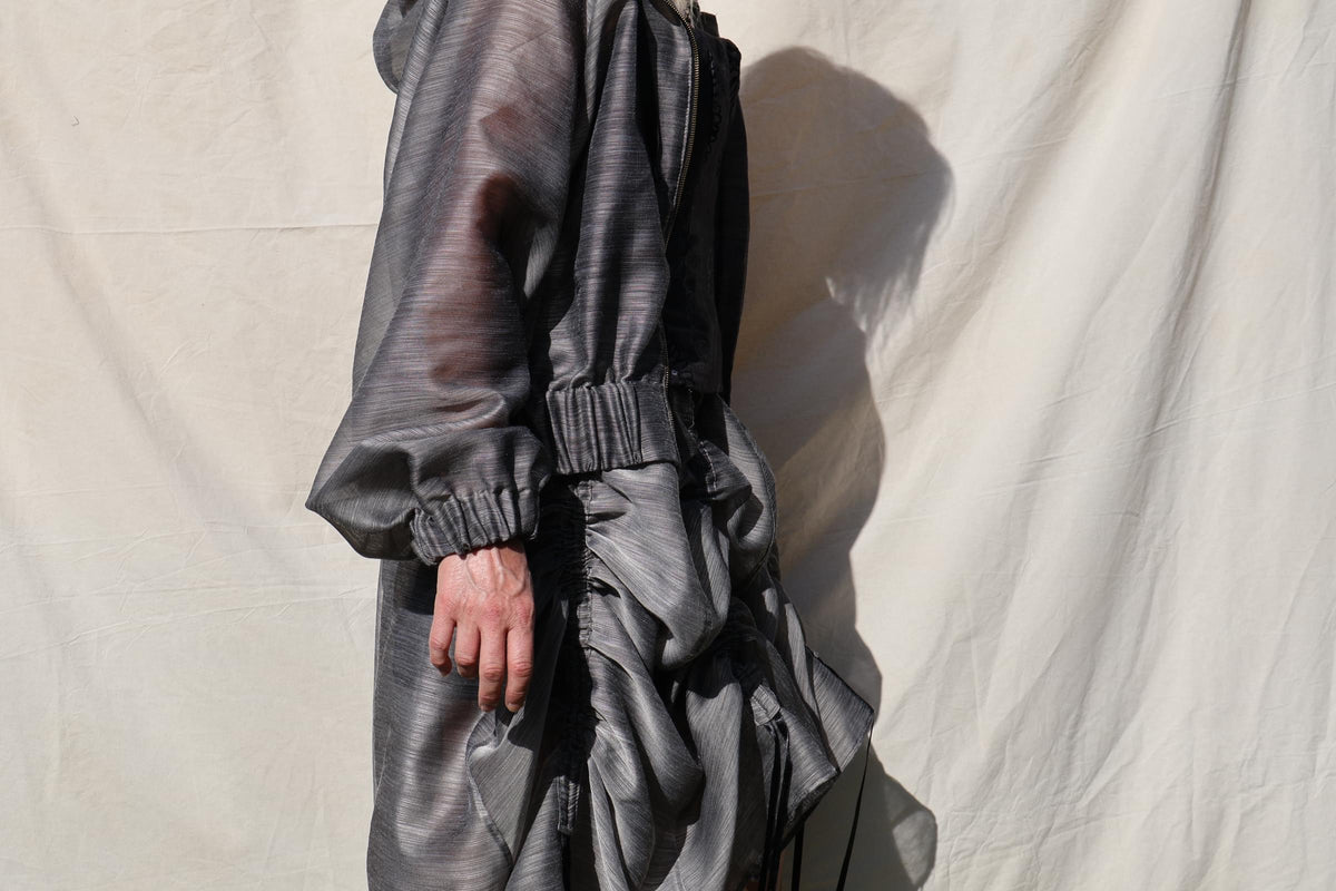Sheer Hooded Oversized Jacket —  Slate Grey