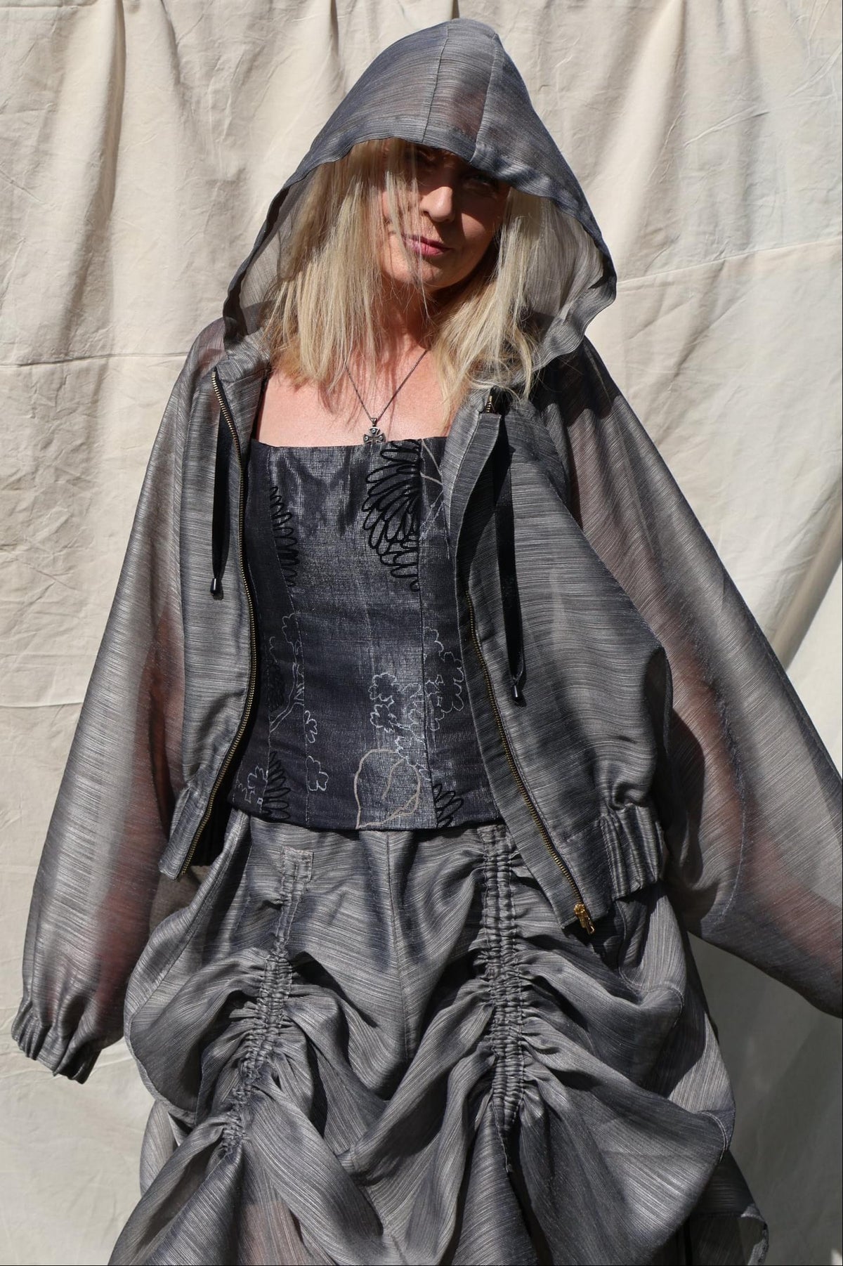 Sheer Hooded Oversized Jacket —  Slate Grey
