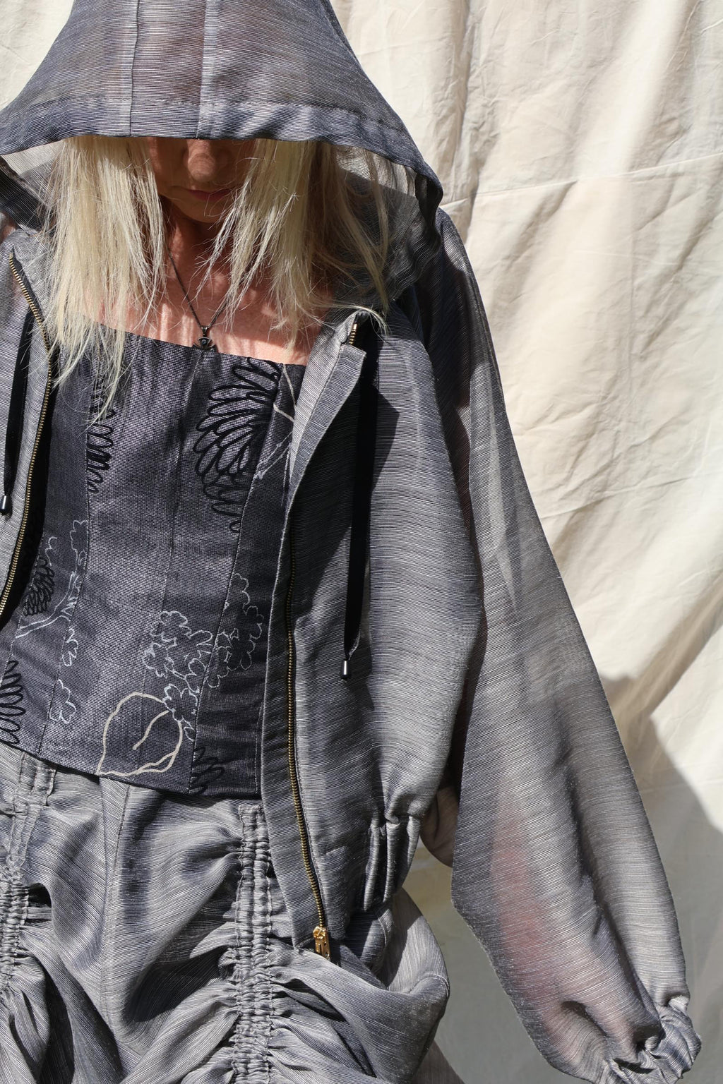 Sheer Hooded Oversized Jacket —  Slate Grey