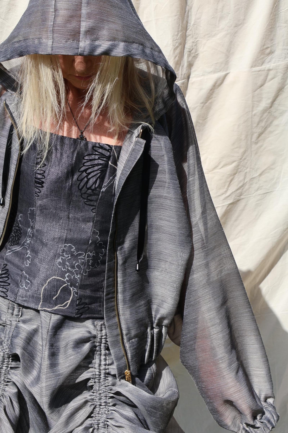 Sheer Hooded Oversized Jacket —  Slate Grey