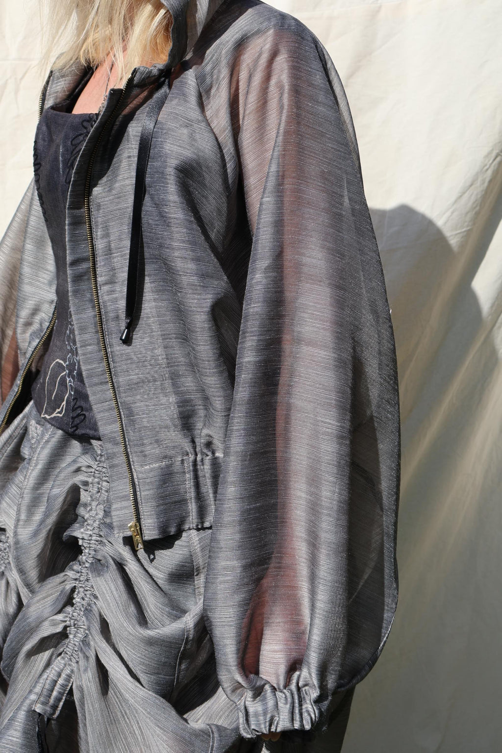 Sheer Hooded Oversized Jacket —  Slate Grey