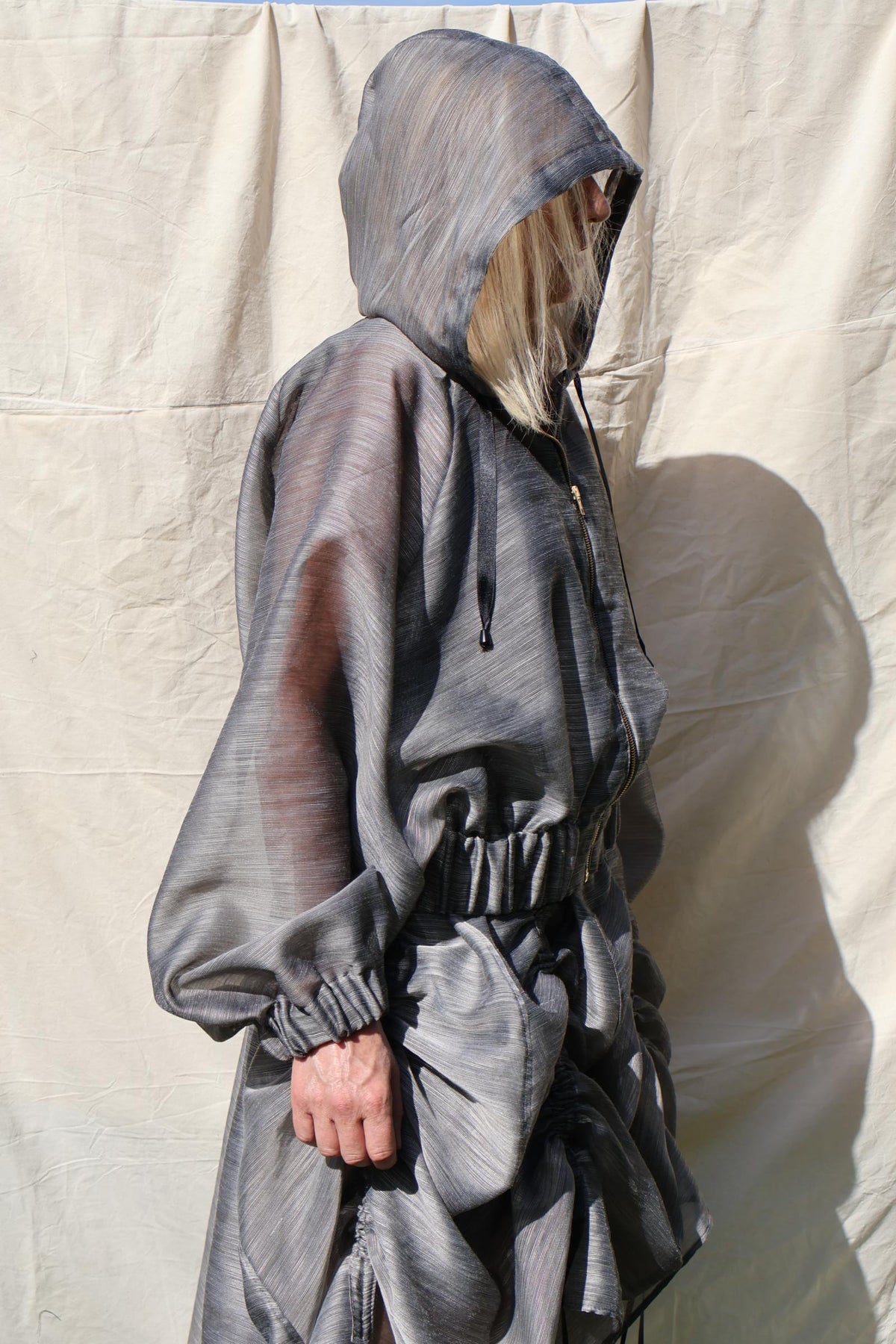 Sheer Hooded Oversized Jacket —  Slate Grey